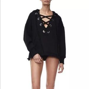 Good American The Lace Up Hoodie Sweatshirt